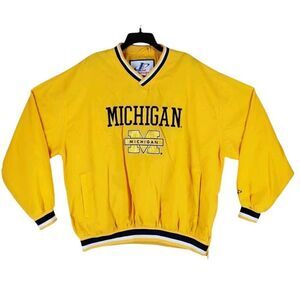 Vtg Logo Athletics UW Michigan Pullover Jacket Windbreaker Mens XL Yellow Blue